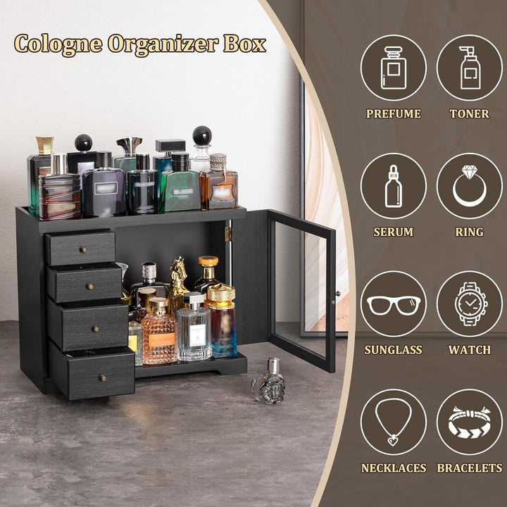 Parfüm Organizer, Holz Herren Parfüm Ständer mit Schublade, Parfüm Regal mit Transparent Sichtbarer