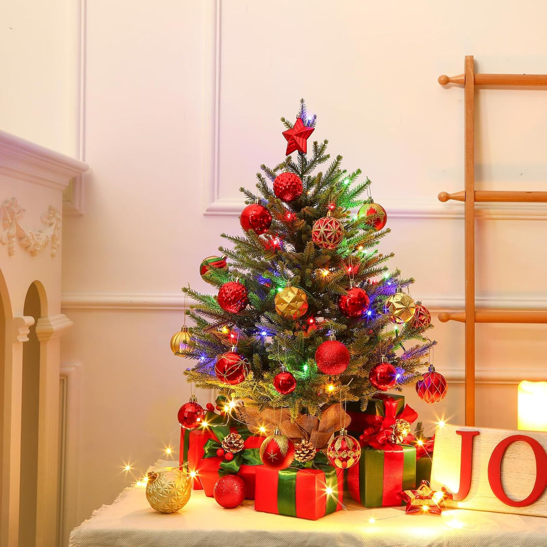 Alupssuc 2 Fuss Beleuchteter Künstlicher Mini-Weihnachtsbaum, 100% PE-Zweige mit Sockel aus Leinensa