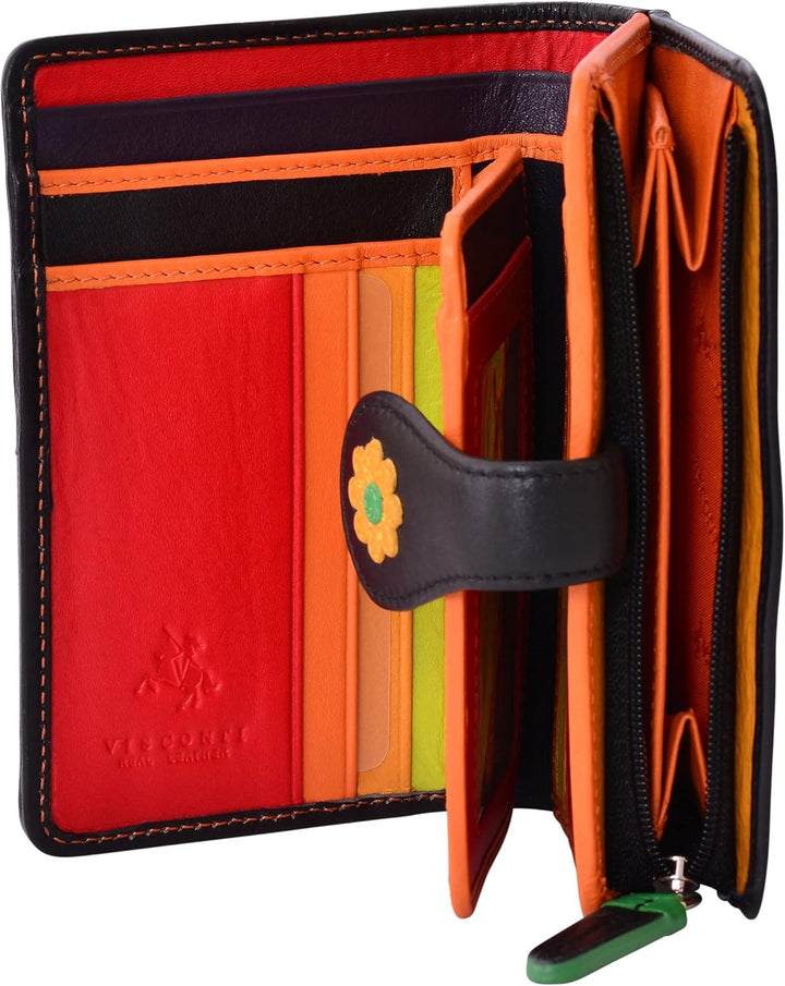 VISCONTI 100% Pur Leder Portemonnaie Damen RFID Schutz Geldbeutel Geldbörse Bifold Mehrfarbig Portmo