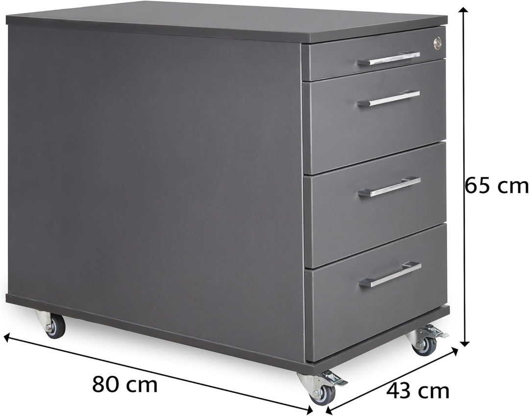 goodsforbusiness GmbH Büro Rollcontainer 80cm 3 Schubladen, 1 Materialauszug, abschliessbar 65x43x80