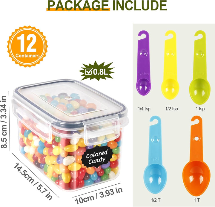 Cinnani 0.8L Vorratsdosen Set, Satz mit 12 Vorratsdosen mit Deckel Luftdicht, Müsli Schüttdose & Fri