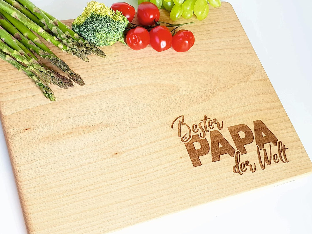 Grosses Hartholz Schneidebrett 38,5x30 cm für die Bester PAPA der Welt | Handgefertigt Holzbrett | G