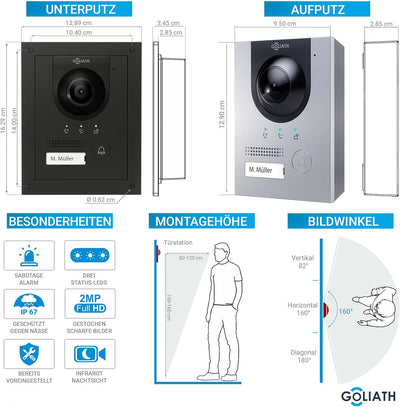 Goliath Hybrid 10 Zoll IP Video Türsprechanlage, Aufputz Türstation, 2MP 180° Ultra-Weitwinkel, AV-I