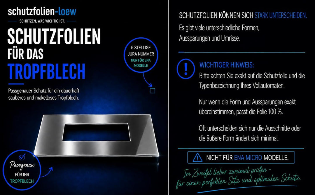 10 x Schutzfolie für Jura ENA 4 - ENA 5 - ENA 8 & ENA Sondermodell Tassenablage, Abtropfblech, Tropf