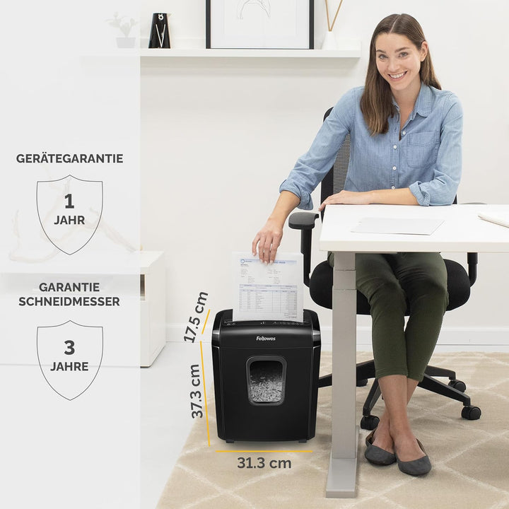 Fellowes Minicut Aktenvernichter 6 Blatt (P4), Papierschredder für Zuhause und Homeoffice, Powershre