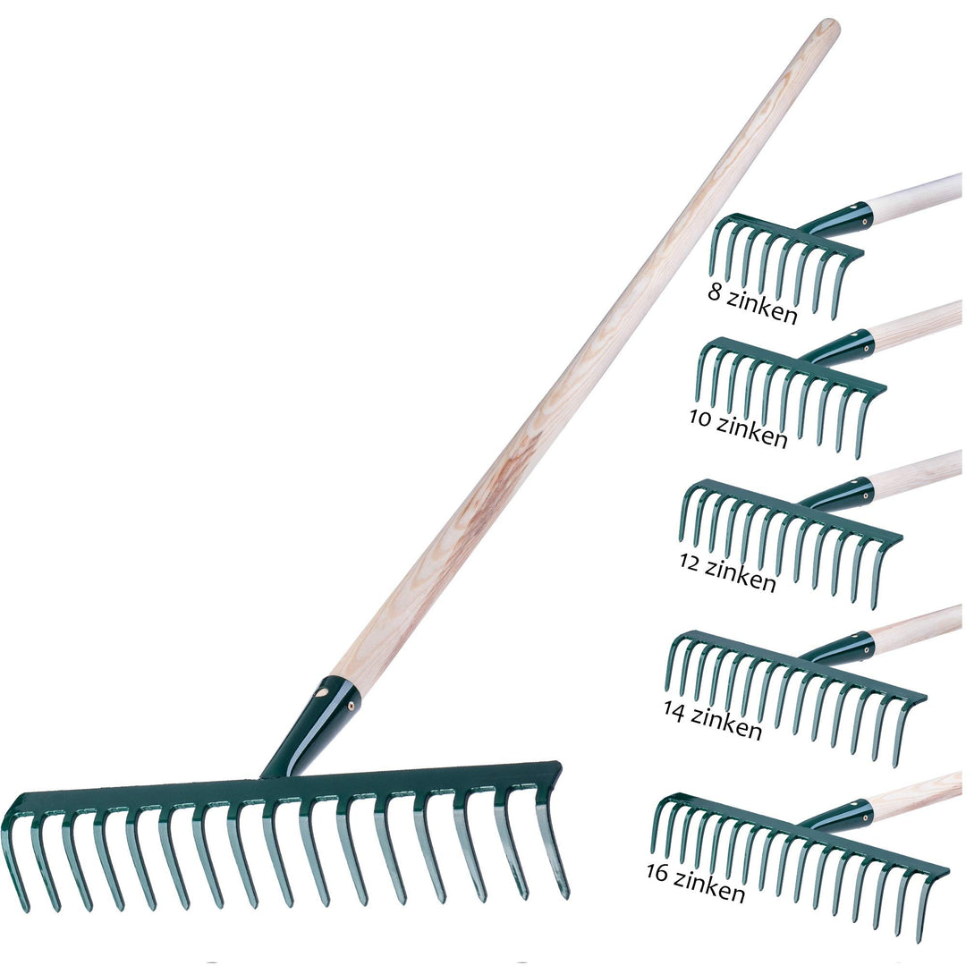 KADAX Rechen aus Metall, Flache Harke mit Stiel aus Holz, Laubbesen für Garten, Beet, Laubrechen, Ra