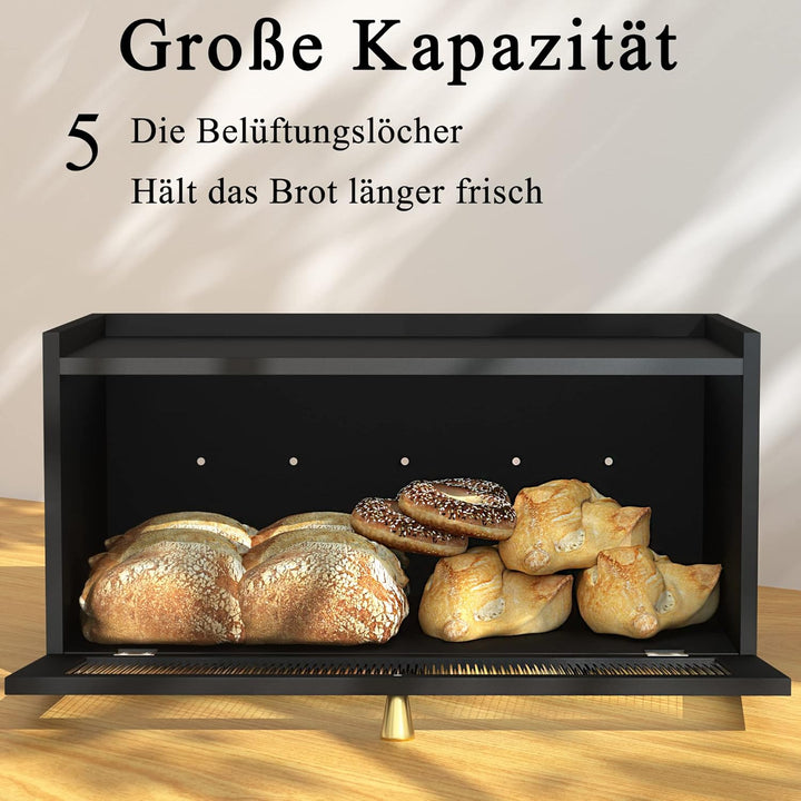 Bambus Brotkasten schwarz Holz Brotkästen - Brotbox zur Brotaufbewahrung Stylischer Bread Box 40 x 2