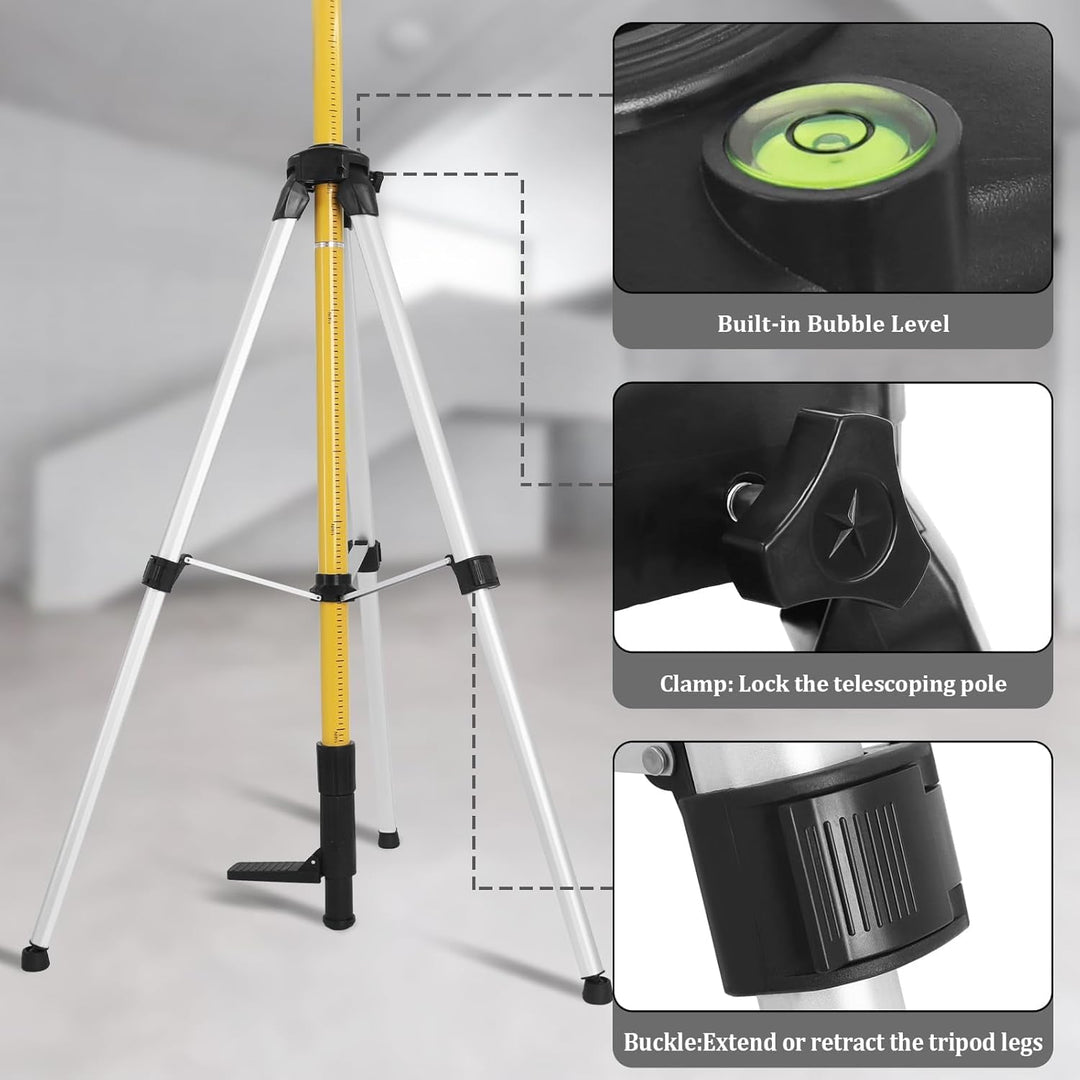 Teleskopstange Laser Stativ 3.7m/12ft für Kreuzlinienlaser mit 1/4"-20 Aussengewinde ＆5/8"-11 Gewind