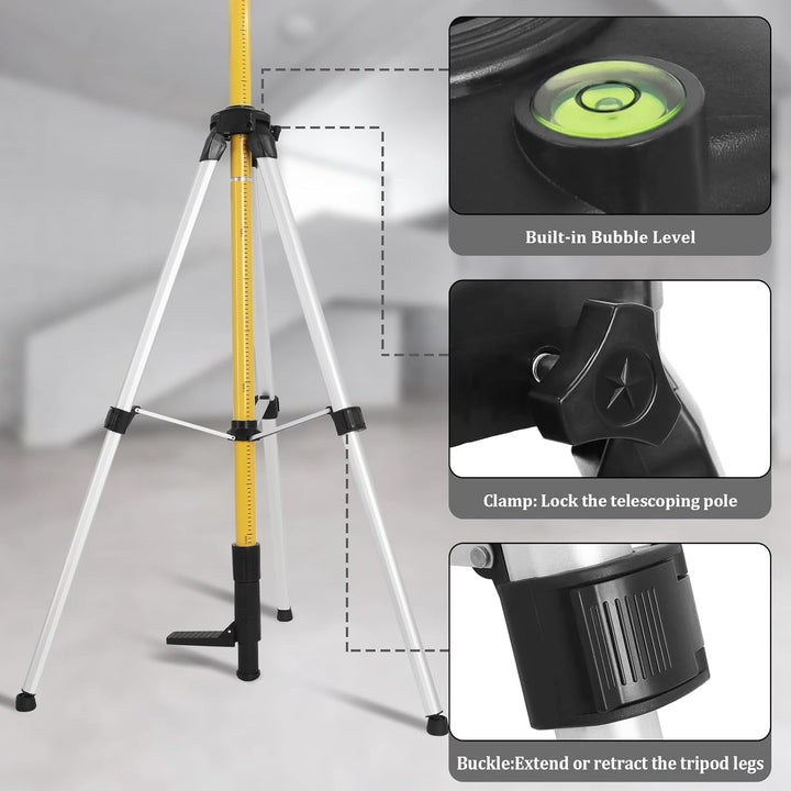 Teleskopstange Laser Stativ 3.7m/12ft für Kreuzlinienlaser mit 1/4"-20 Aussengewinde ＆5/8"-11 Gewind