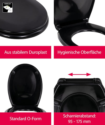 'aquaSu® Basic, WC-Sitz in Schwarz, Duroplast Toilettendeckel mit Absenkautomatik, Belastbar bis 200