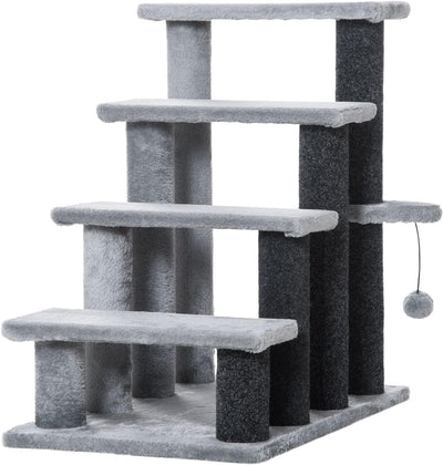 PawHut Haustiertreppe Katzentreppe mit Kratzbaum Ball 4-stufige Hundetreppe Tiertreppe Spanplatte Pl