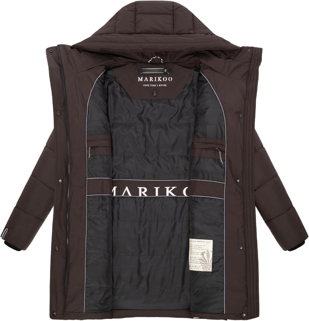 MARIKOO Damen Wintermantel warmer Steppmantel lang mit Kapuze und hohem Kragen Karumikoo XVI XS-5XL