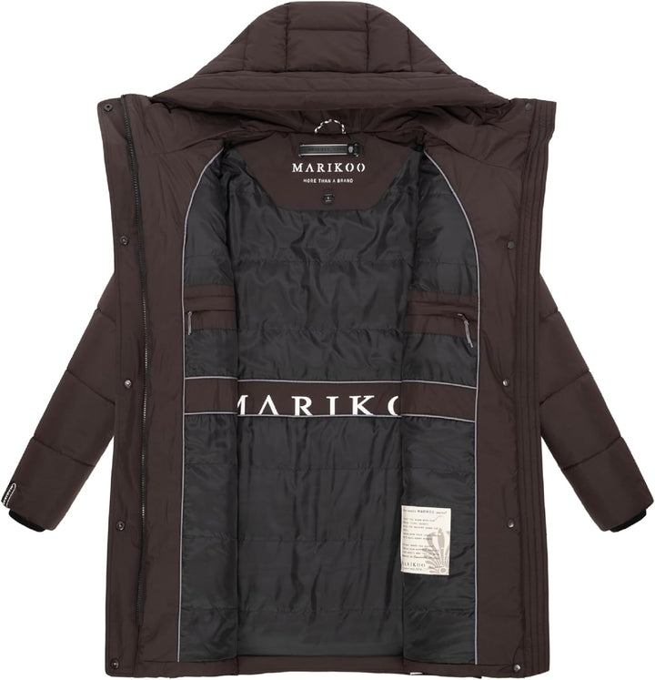 MARIKOO Damen Wintermantel warmer Steppmantel lang mit Kapuze und hohem Kragen Karumikoo XVI XS-5XL