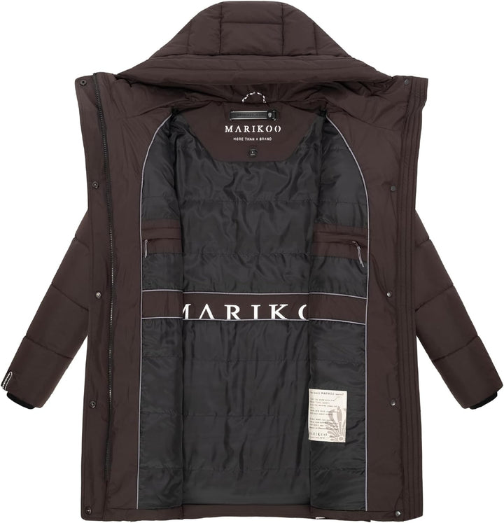 MARIKOO Damen Wintermantel warmer Steppmantel lang mit Kapuze und hohem Kragen Karumikoo XVI XS-5XL
