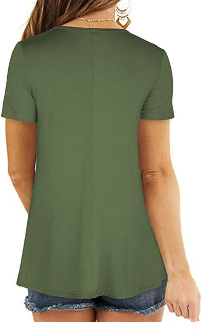 Ranphee Damen Tunika Kurze Ärmel Locker Blusen Sitzende Oberteile Tuniken Casual Tops L Militärgrün,