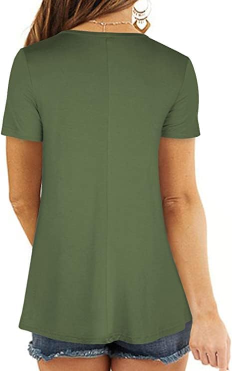 Ranphee Damen Tunika Kurze Ärmel Locker Blusen Sitzende Oberteile Tuniken Casual Tops L Militärgrün,