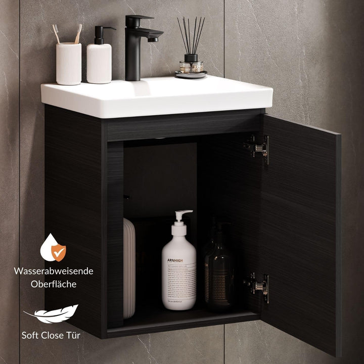 Planetmöbel Waschbeckenunterschrank mit Keramikwaschbecken & Spiegelschrank 50cm in Anthrazit, moder