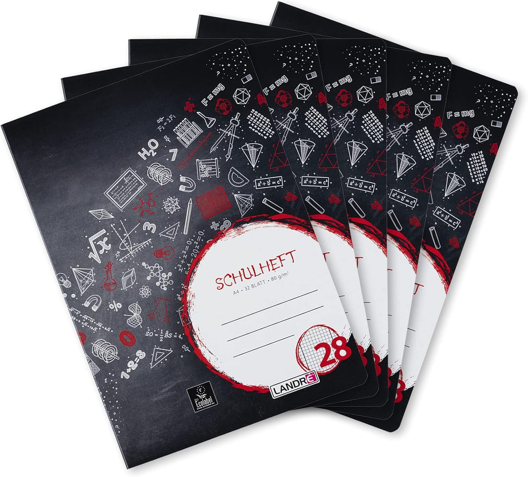 Landre Schulheft A4, kariert, Lineatur 28, 32 Blatt, schwarz, 5 Stück & Oxford Schulheft A4, liniert