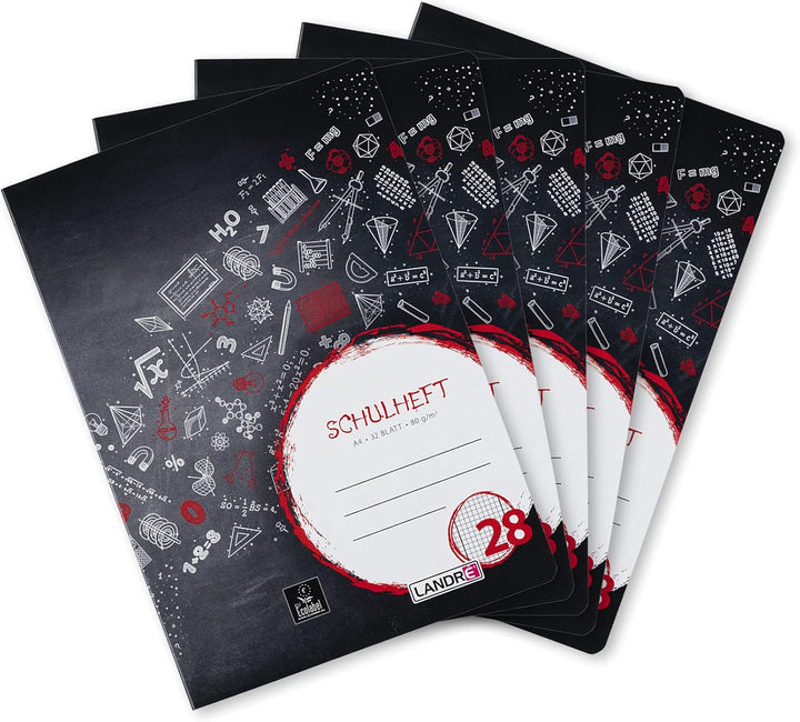 Landre Schulheft A4, kariert, Lineatur 28, 32 Blatt, schwarz, 5 Stück & Oxford Schulheft A4, liniert