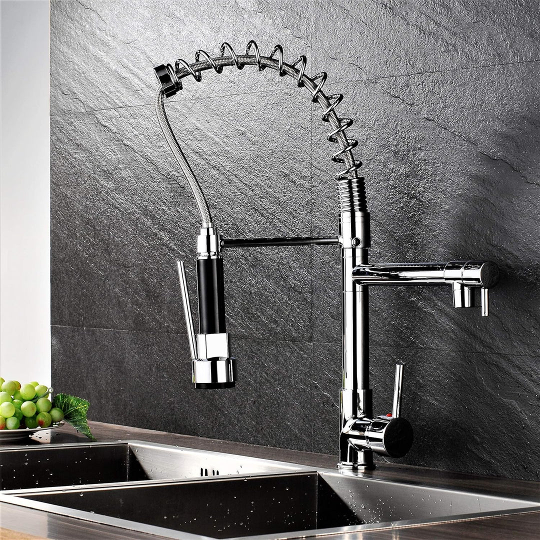 Gastro Profi Spültisch Küche Armatur Mischbatterie Wasserhahn Brause Spiralfeder Ausziehbar Glanz/Ch