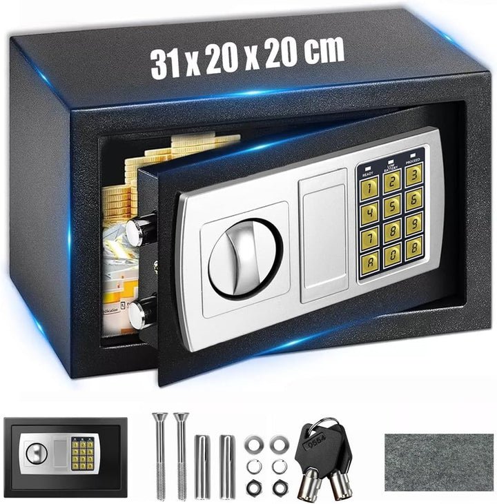 Elektronischer Safe, 8,5 l, Tresor, Mini-Tresor, wasserdicht und feuerfest, mit digitalem Schloss un