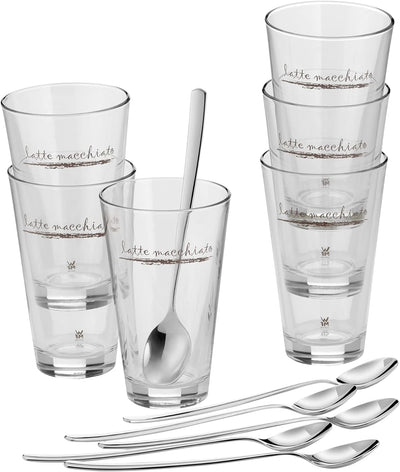 WMF Clever&More Latte Macchiato Gläser Set 12-teilig mit Löffel, Aufrdruck, 280 ml,spülmaschinengeei