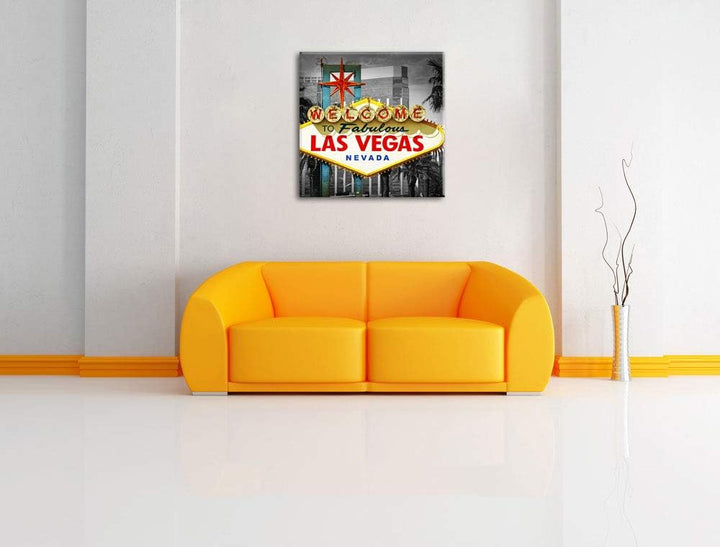 Pixxprint Ortseingangsschild Las Vegas als Leinwandbild/Grösse: 70x70 cm/Wandbild/Kunstdruck/fertig