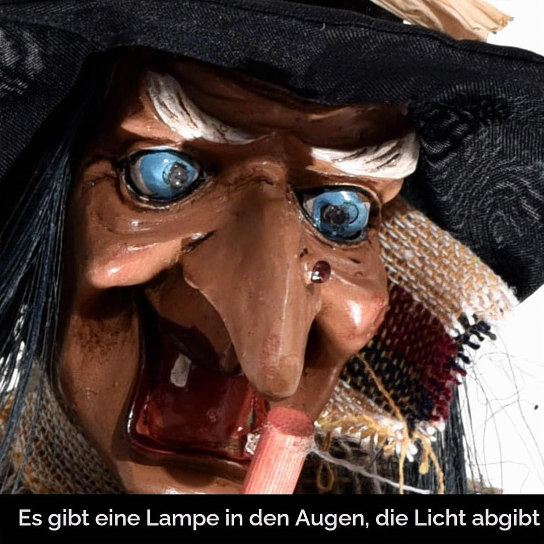 Halloween-Hänge-Horror-Hexen-Dekorationen, Fliegende Hexe, Halloween-Dekor auf Besen, Halloween-Spra