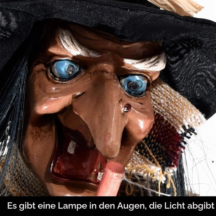 Halloween-Hänge-Horror-Hexen-Dekorationen, Fliegende Hexe, Halloween-Dekor auf Besen, Halloween-Spra