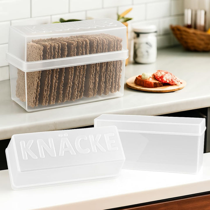 Knäckebrotdose Knäckebrot Box mit Deckel - Brotbox - luftdicht - Aufbewahrungsbox - Transparent/weis
