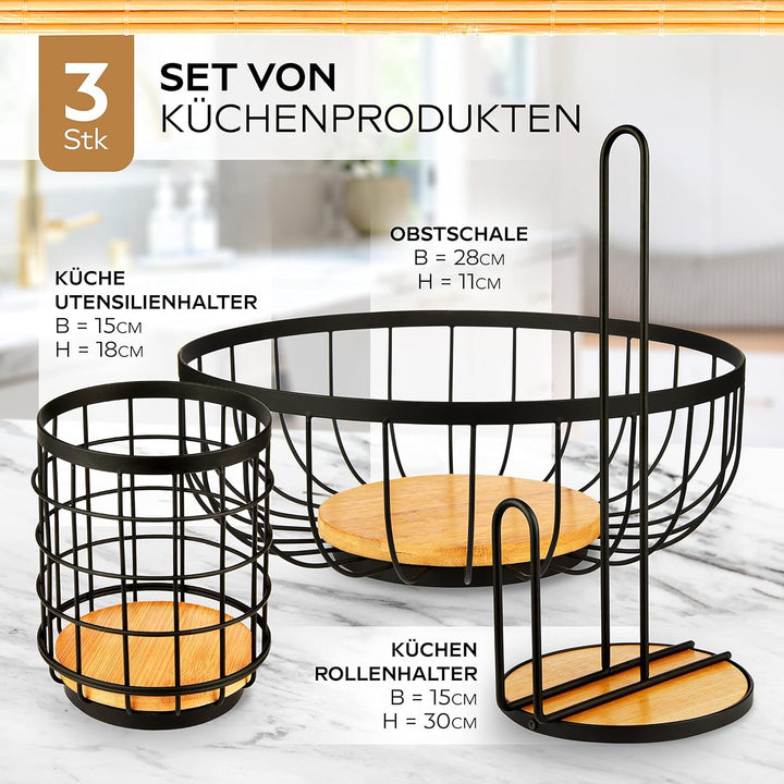 HIKITCHEN® [3er Set Obstkorb Obstschale Küchenrollenhalter Küchenutensilienhalter Utensilienhalter K