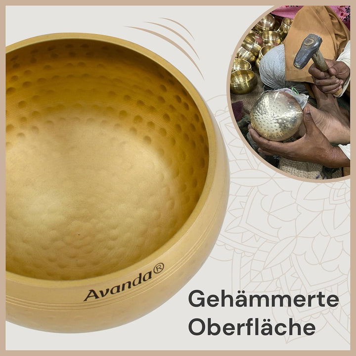 Tibetisches Klangschale-Set für Yoga, Meditation und Entspannung - Gehämmerte tibetische Klangschale