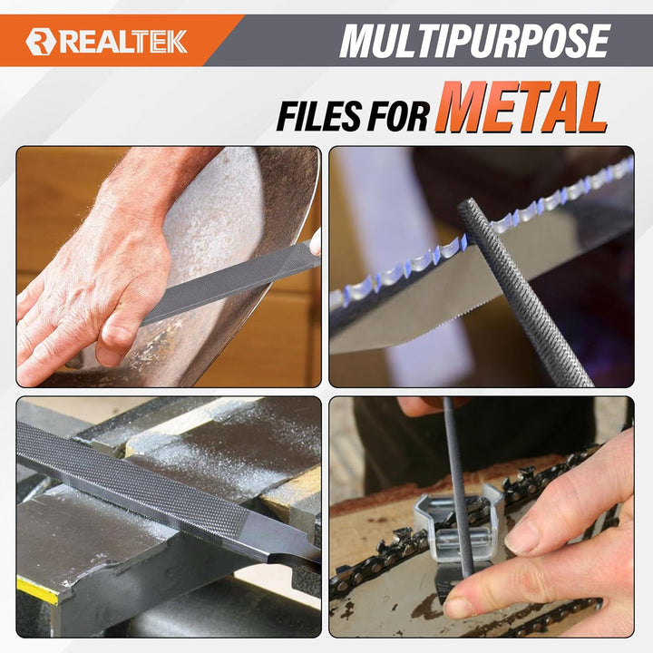 REALTEK Feilenset Metall 3tlg. inkl. Flachstumpfeile, Halbrundfeile, Rundfeile, 200mm, Metallfeile m