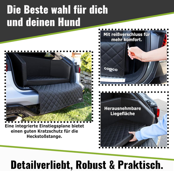 CopcoPet - Travel Bed Hundebett für Kofferraum 70x55 cm Kunstleder - Kofferraumschutz Hund wasserabw