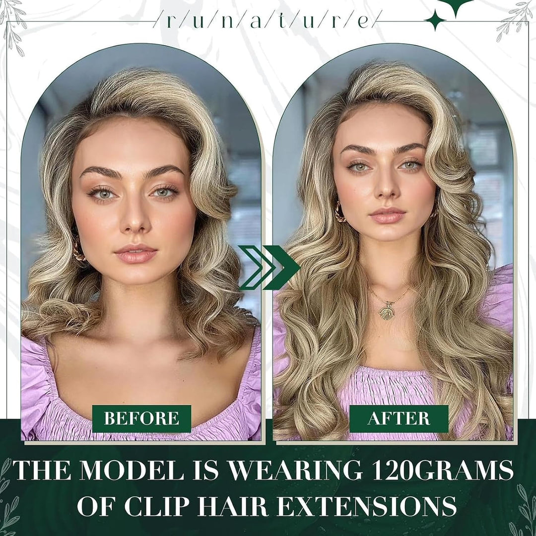 RUNATURE Echthaar Extensions Clip in Aschbraun mit Platinblond Extensions Clip in Gunstig Echthaar S