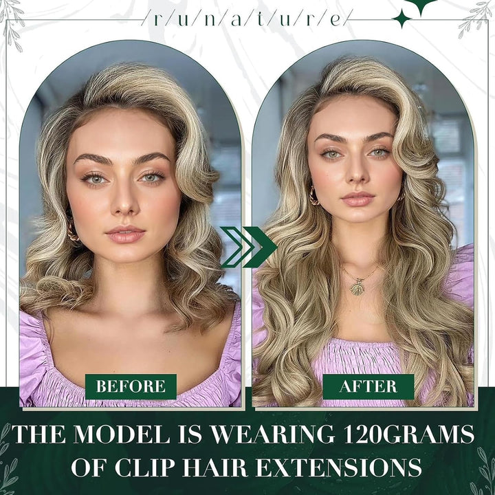 RUNATURE Echthaar Extensions Clip in Aschbraun mit Platinblond Extensions Clip in Gunstig Echthaar S