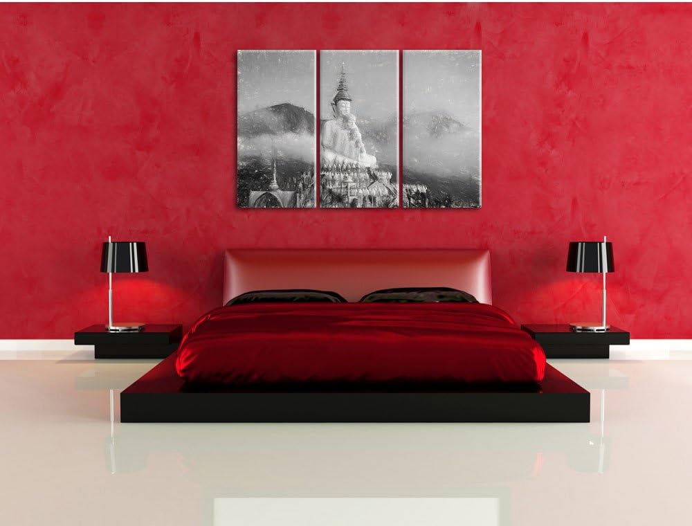 Pixxprint Buddha-Skulptur in Thailand als Leinwandbild/Grösse: 3 Teilig (120x80 cm) cm/Wandbild/Kuns
