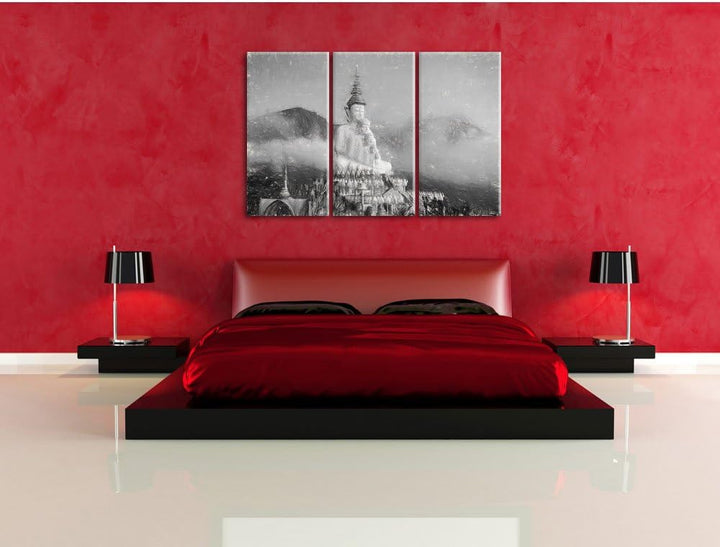 Pixxprint Buddha-Skulptur in Thailand als Leinwandbild/Grösse: 3 Teilig (120x80 cm) cm/Wandbild/Kuns