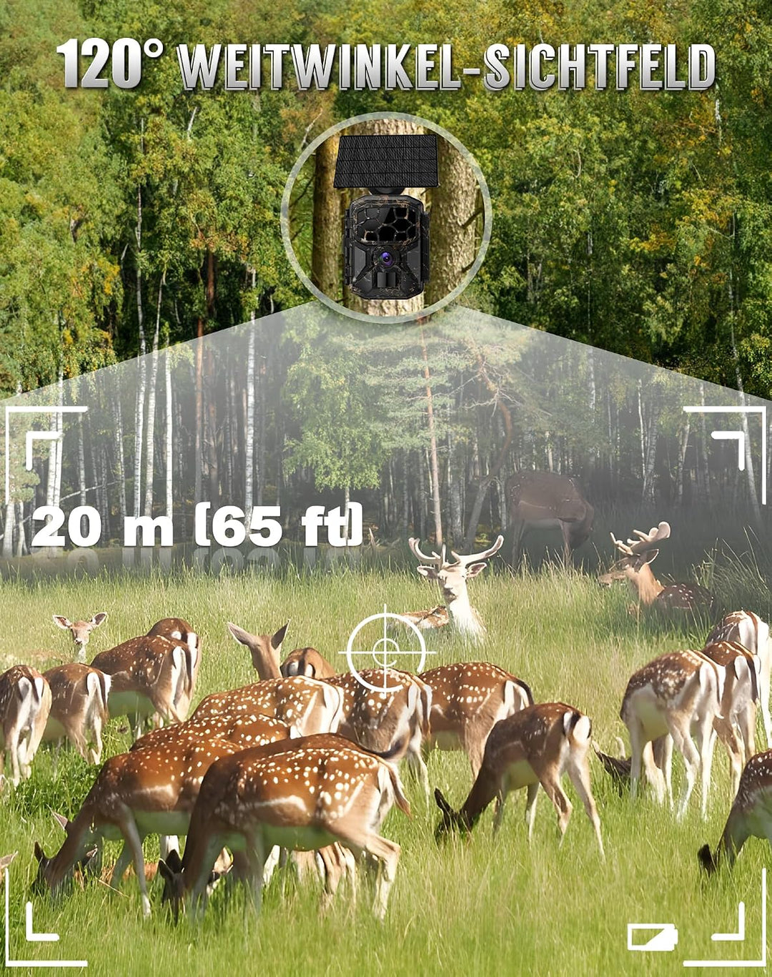 Wildkamera, 8K 60MP Solar Wildkamera mit Handyübertragung App, 7800mAh Akku, Bewegungsmelder 0,1s Au