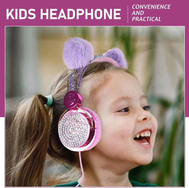 HOMSFOU Kinder Plüsch Over Ear Kopfhörer Mit Geräuschbegrenzung Mädchen Headset Gepolstert Für Schul