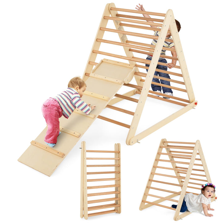 DREAMADE Kletterdreieck mit Rampe, klappbar Kletterspielzeug Holzdreieck aus Massivholz, Indoor Klet