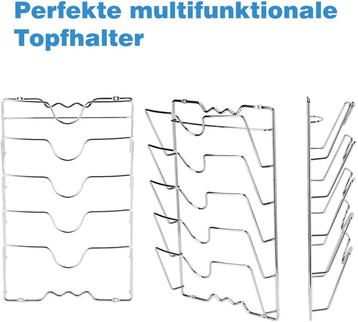 Ejoyous Topfdeckelhalter, 5 Töpfe/Pfannendeckel Wand-/Türmontage Topf- und Deckelhalter Küchenschran