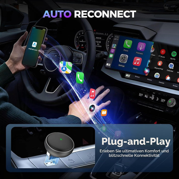 2026 Wireless Carplay &amp; Android Auto Adapter 2-in-1, 2.4+5.0 GHz WiFi Android Auto Adapter, Plug and