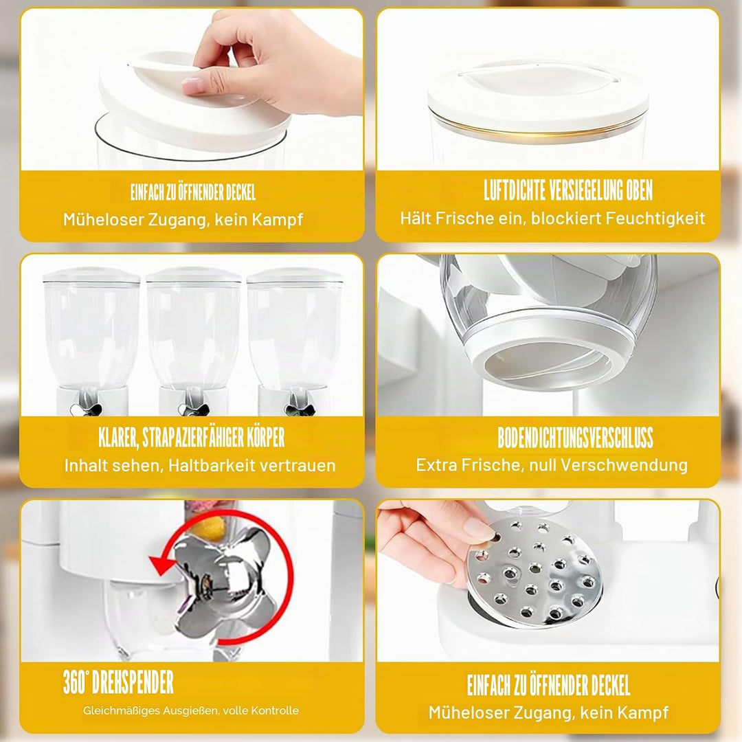 Cereal Dispenser 2L, Dreifacher Müsli Verteiler für die Arbeitsplatte, Müslispender 3er Set Luftdich