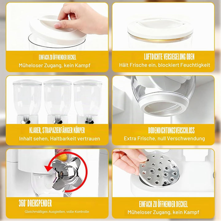 Cereal Dispenser 2L, Dreifacher Müsli Verteiler für die Arbeitsplatte, Müslispender 3er Set Luftdich