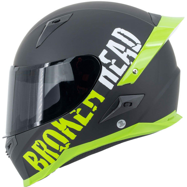 Broken Head BeProud Pro Motorradhelm Grün Mit Spoiler - Integral-Helm Mit Klarem + Schwarzem Visier