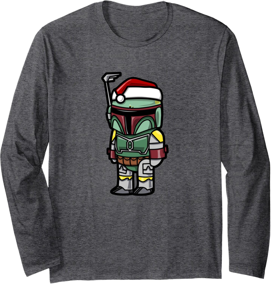 Star Wars Boba Fett Santa Hat Cartoon Style Christmas Langarmshirt