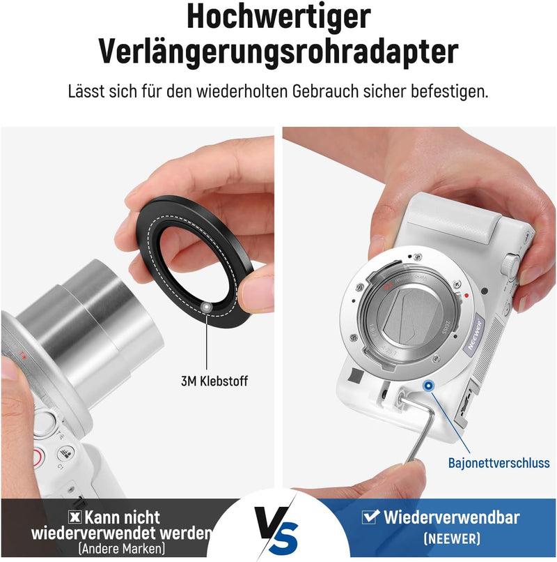 NEEWER Weitwinkelobjektiv kompatibel mit Sony ZV1 Kamera, 2 in 1 18mm HD Weitwinkel und 10 Fach Makr