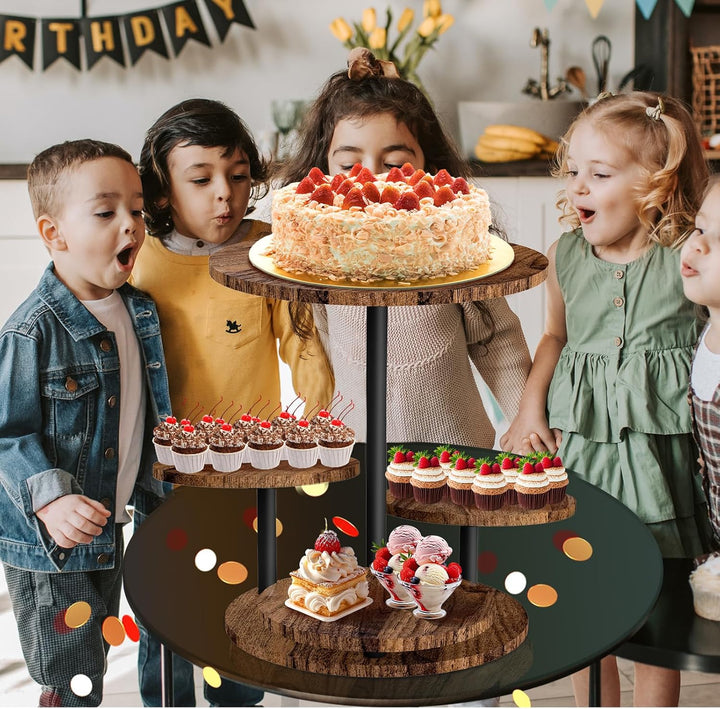 4 Etagen Kuchen und Cupcake Ständer aus Holz, 360° Drehbar Etagere für Desserts, Donuts, Kekse, Maca