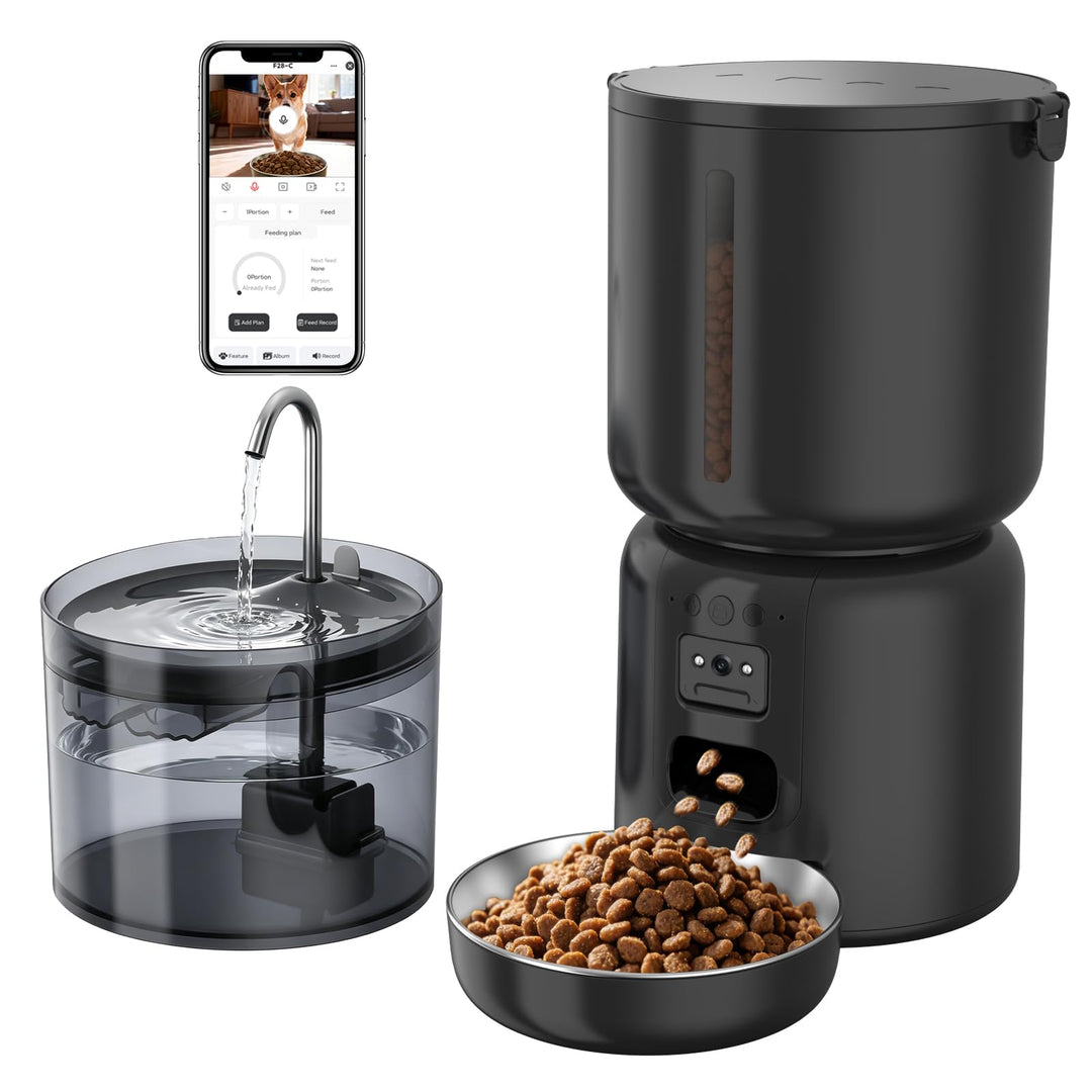 4L Futterautomat Katzen mit APP &amp; Kamera &amp; 2,2L Brunnen Set | 1080P HD Kamera, 5G WLAN, App-Steuerun